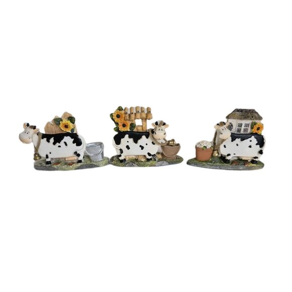 Cow's with Milk Bucket And Bell Resin Figurines 3 Count 4"×3" - Picture 1 of 9